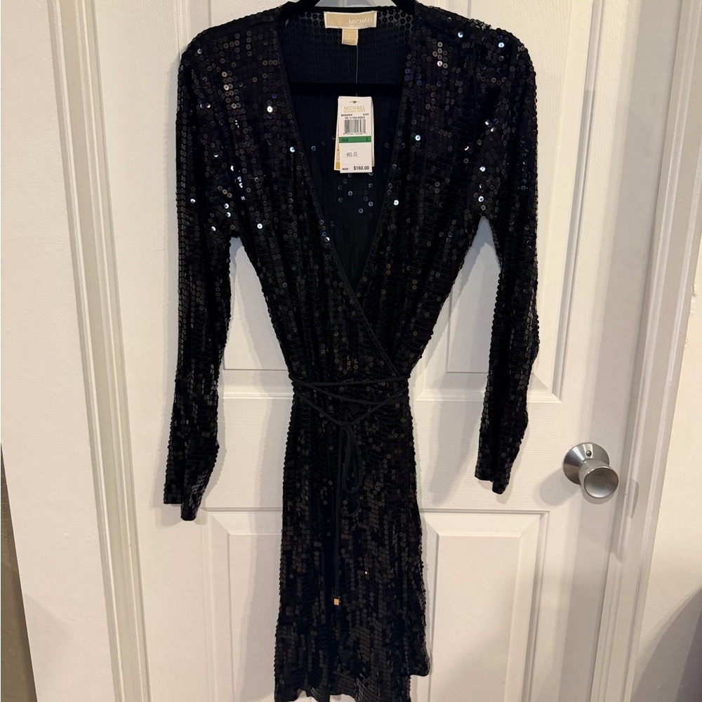 Michael Kors Black Sequin Long Sleeve Dress